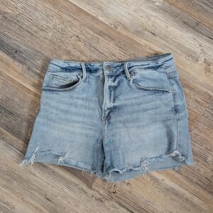 Risen Light Blue Frayed Hem Women's Denim Shorts